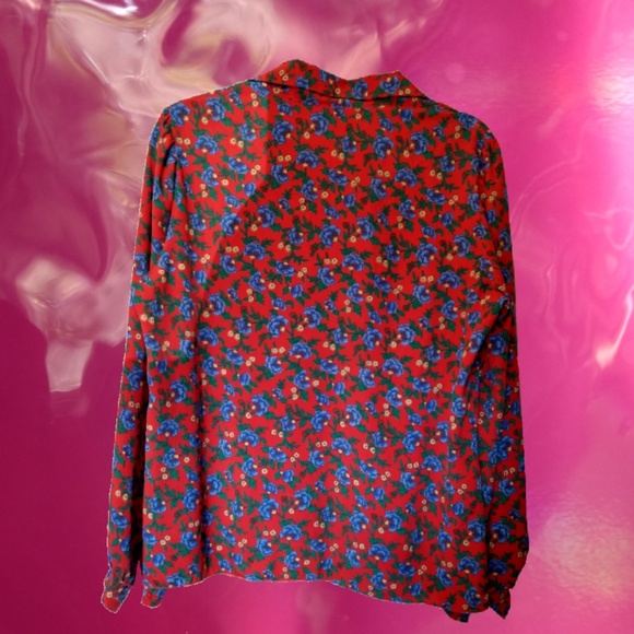 Lucia Vintage Red Floral Button Down Top - Picture 2 of 5